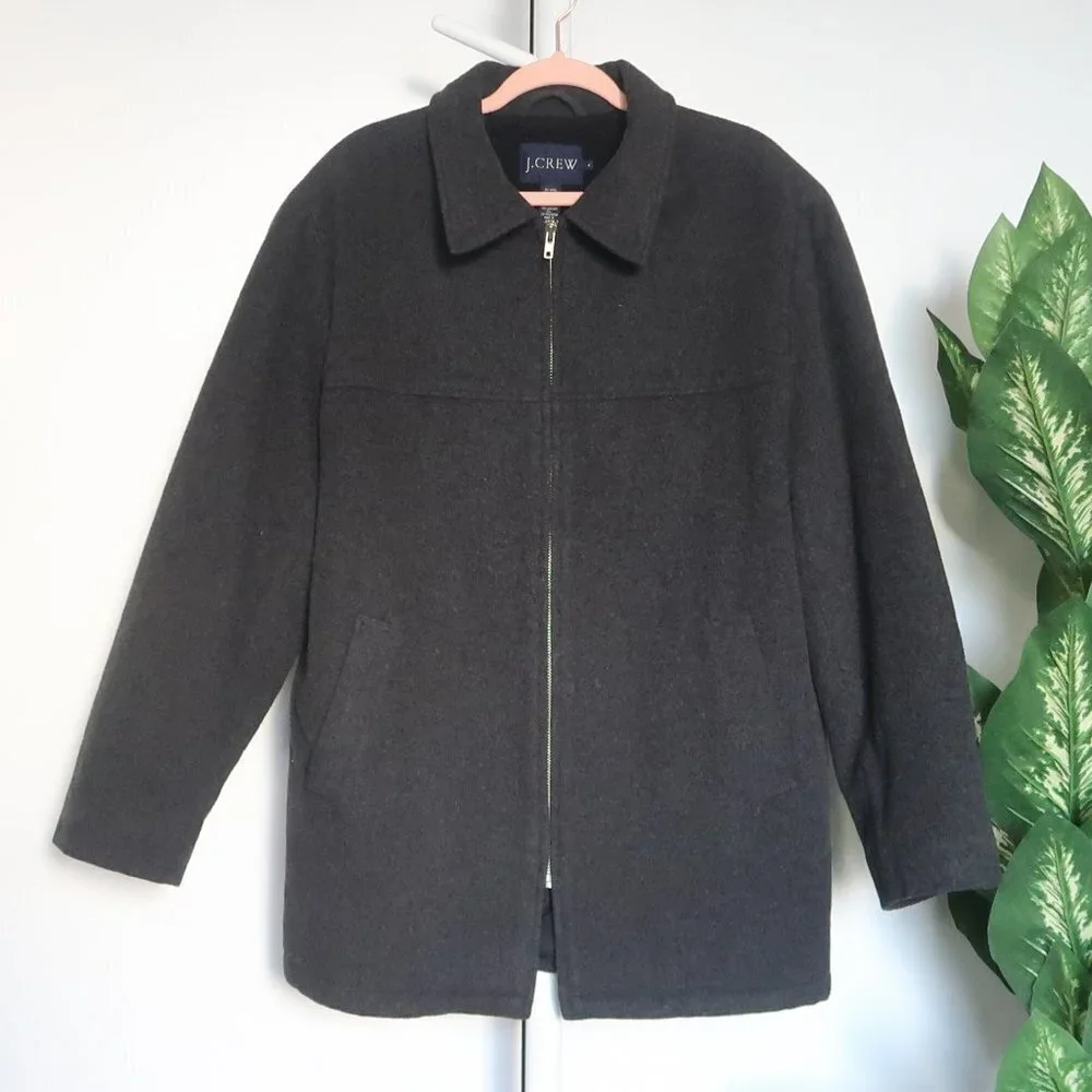J. Crew Grey Wool Zipper Front Collared Coat / Jacket Size Medium M